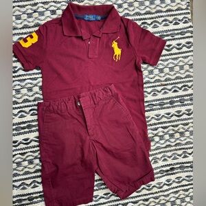 NWT Ralph Lauren boys red polo matching set shirt and shorts size 7.